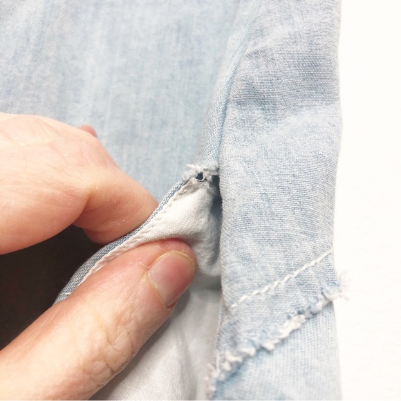 Colovos Midi Dress Chambray Seamed Two Tone Short Sleeve Asymmetrical Hem Small - Picture 13 of 16